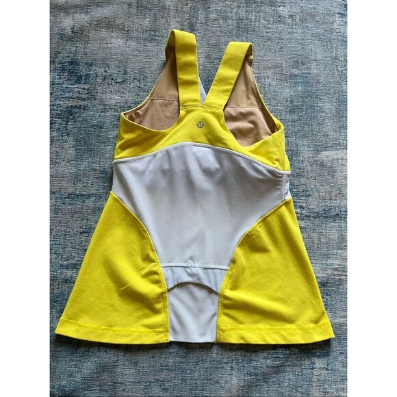 Lululemon Yellow Black White Deep V Faux Wrap Front Athletic Tank Top Size 6 - Picture 7 of 7